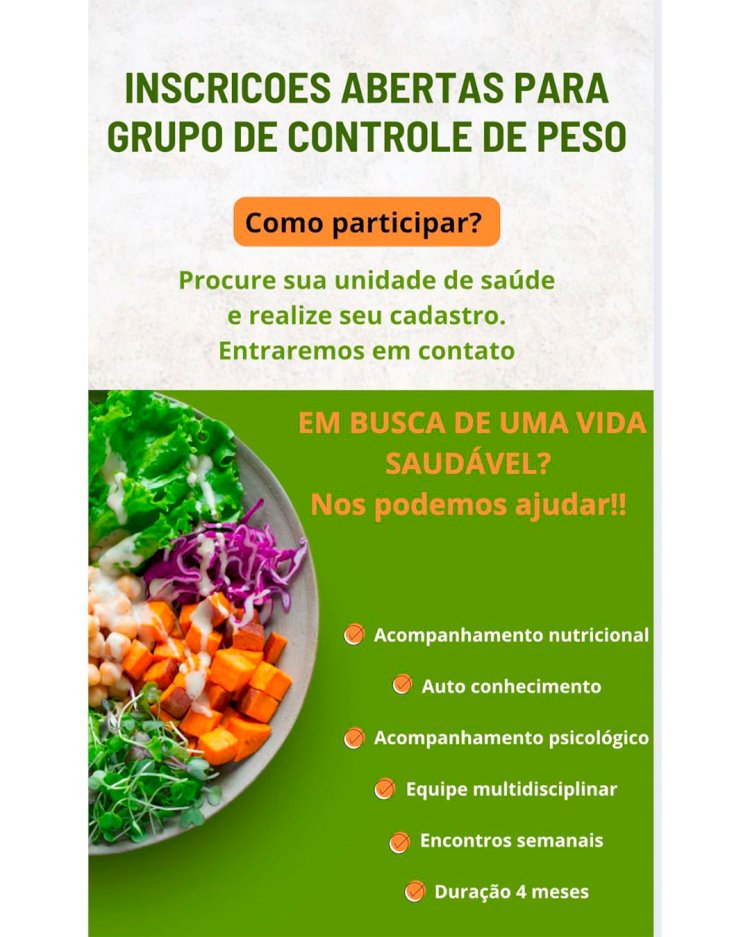Inscrições Abertas para o Grupo de Controle de Peso em Joanópolis