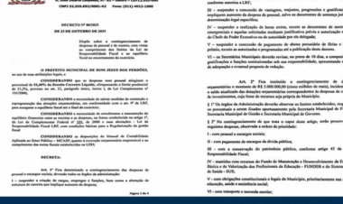 PREFEITURA DE BOM JESUS DOS PERDÕES DECRETA CONTINGENCIAMENTO DE R$ 5 MILHÕES PARA CONTER GASTOS COM PESSOAL